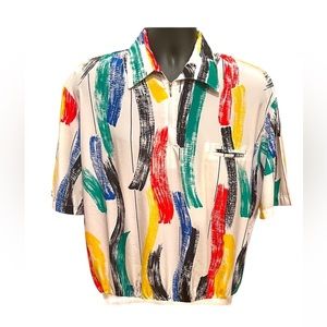 Vintage 90s Alan Stuart Short Sleeve 1/4 zip Shirt in Bold Colored Print